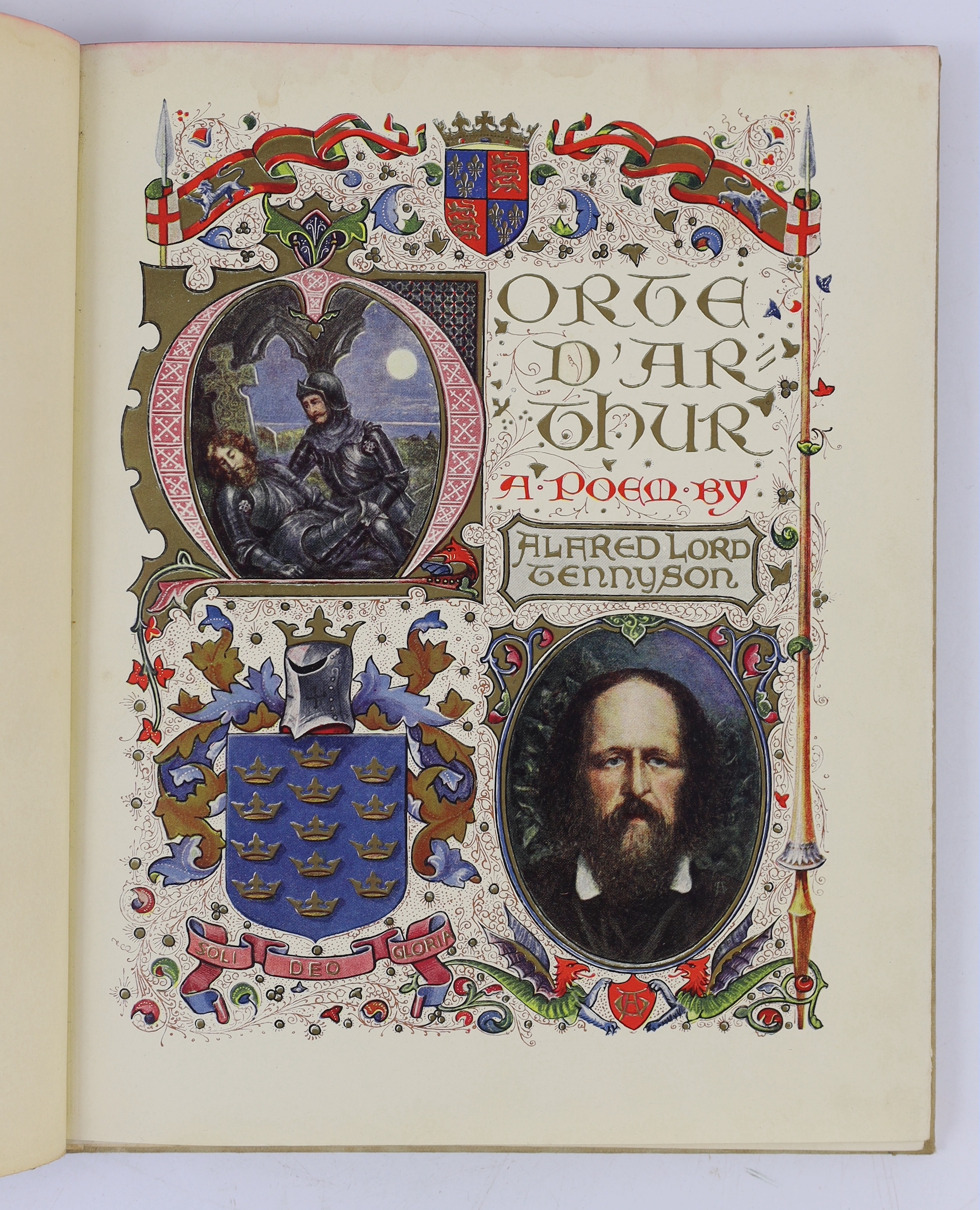 Tennyson, Alfred - Morte D'Arthur: a poem ... title and 22 illuminated leaves (in gold and colour, by Alberto Sangorski); original decorated cloth, entirely unopened, sm.4to. Oxford: Basil Blackwell, 1937